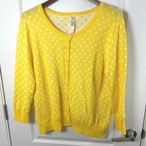 Pina Rossi Yellow White Polka Dots Button Down Cardigan Sweater Women’s XL